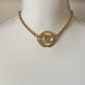 CHANEL Vintage Gold‎ CC Logo Cutout Round Collar Necklace